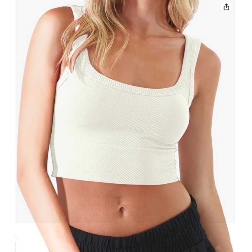 Full Tilt‎ | White Ribbed Cropped Tank Top Square Neck Sleeveless | Size Small